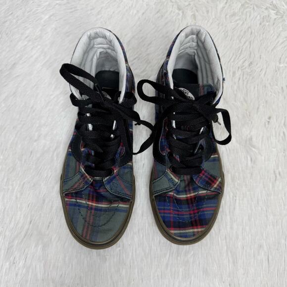 VANS / green red blue tartan plaid classic high top lace up sneakers / 6 - Picture 6 of 9